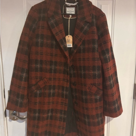 Fat Face Red and Black Checkered Pea Coat Size 12 NWT - Picture 5 of 8